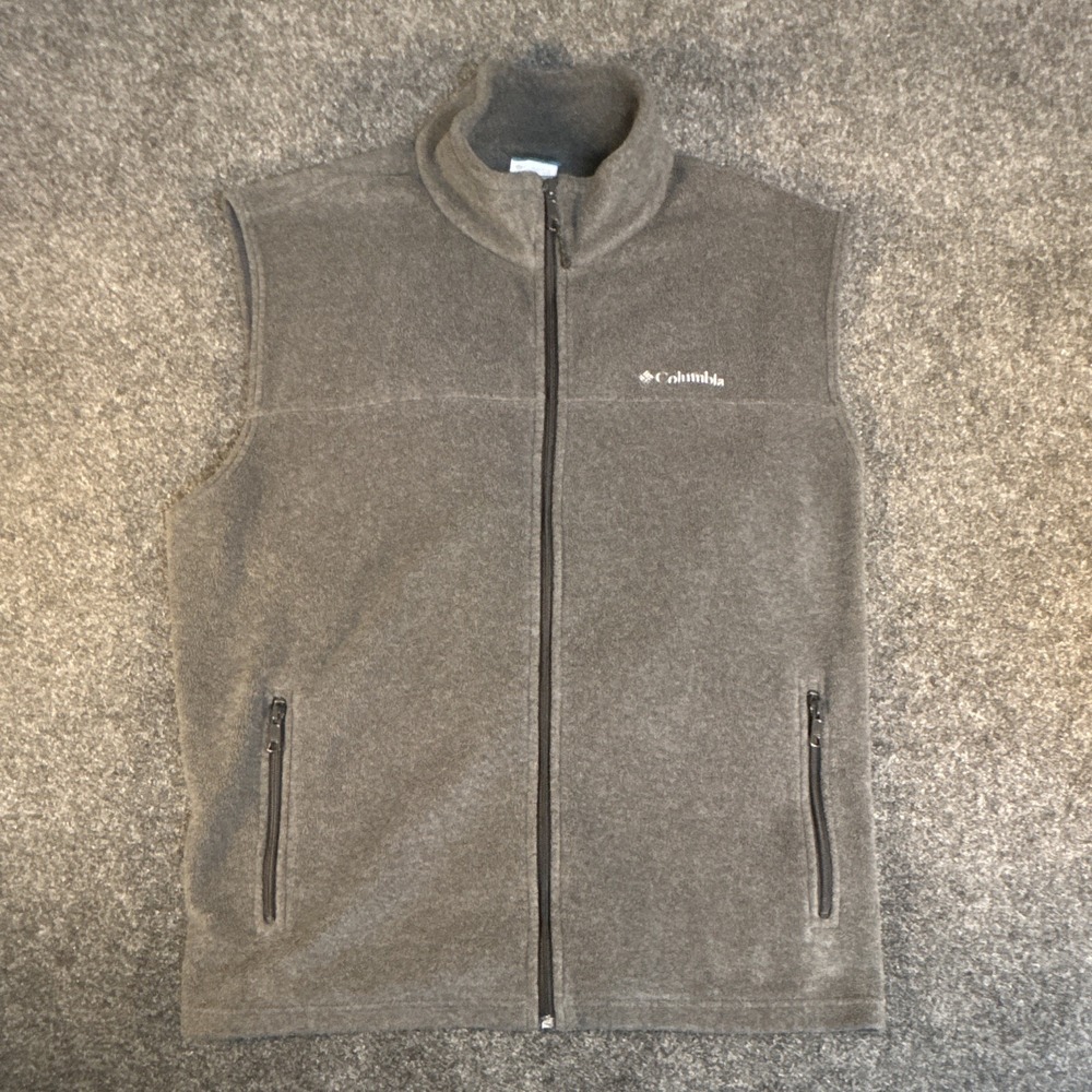 Columbia Mens Fleece Vest XL Gray Full Zip Pockets Outdoor Hiking Sleeveless